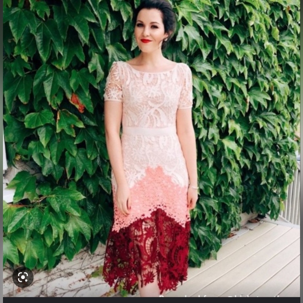 Maje Romarin Pink and Red Lace Midi Dress US4/6 Maje size 2